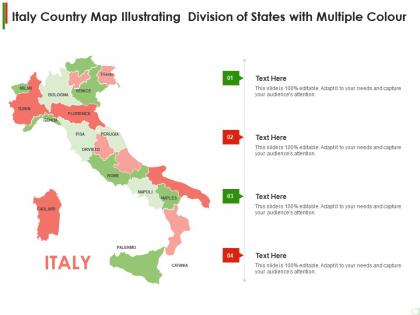 Italy country map illustrating division of states with multiple colour