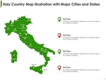 Italy country map illustration with major cities and states