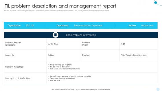 ITIL Problem Description And Management Report