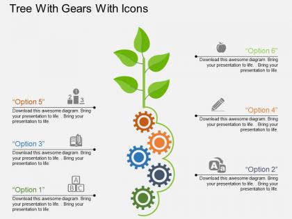 Iu tree with gears with icons flat powerpoint design