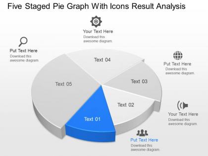 Iw five staged pie graph with icons result analysis powerpoint template