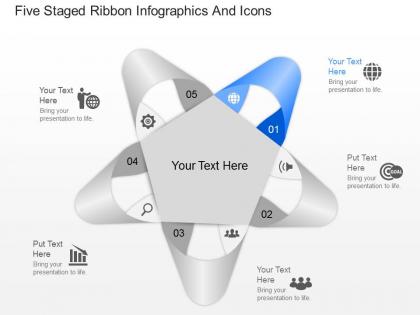 Ix five staged ribbon infographics and icons powerpoint template