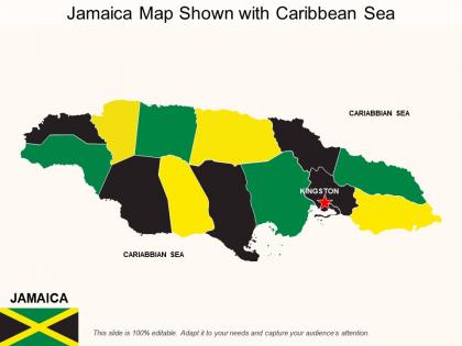 Jamaica map shown with caribbean sea