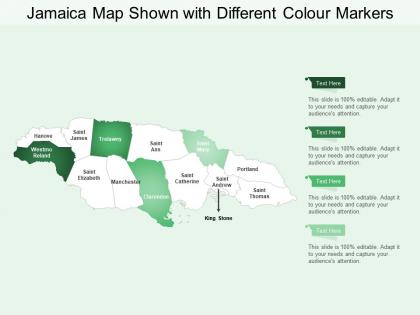 Jamaica map shown with different colour markers
