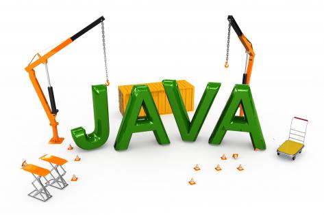 Java text with two cranes computer language stock photo