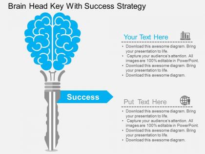 Jc brain head key with success strategy flat powerpoint design