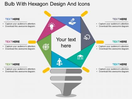 Je bulb with hexagon design and icons flat powerpoint design