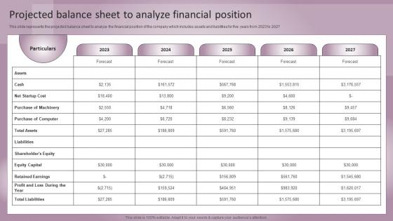 Jewelry Business Plan Projected Balance Sheet To Analyze Financial Position BP SS