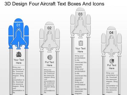 Jf 3d design four aircraft text boxes and icons powerpoint template