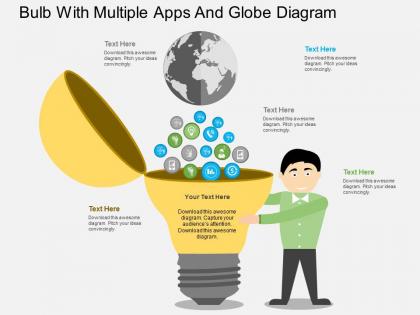 Jf bulb with multiple apps and globe diagram flat powerpoint design