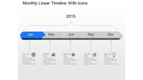 Jf monthly linear timeline with icons powerpoint template