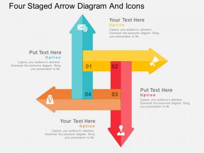 Jn four staged arrow diagram and icons flat powerpoint design
