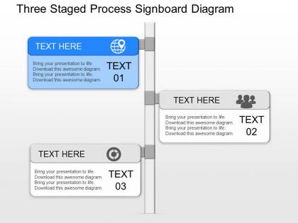 Jn three staged process signboard diagram powerpoint template