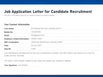 Job application letter for candidate recruitment