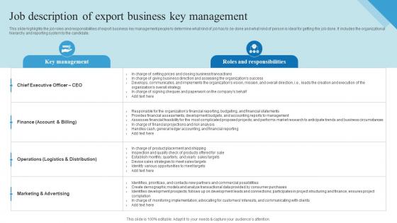 Job Description Of Export Business Key Management Outbound Trade Business Plan BP SS
