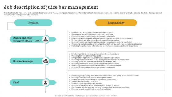 Job Description Of Juice Bar Management Nutritional Beverages Business Plan BP SS