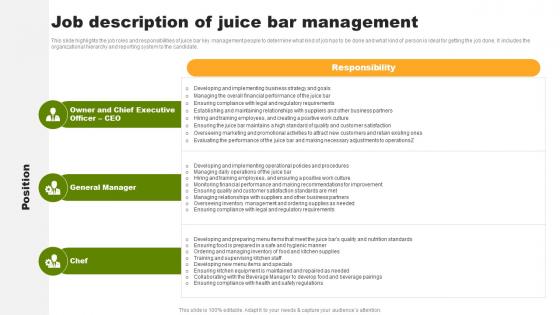 Job Description Of Juice Bar Management Organic Juice Bar Franchise BP SS