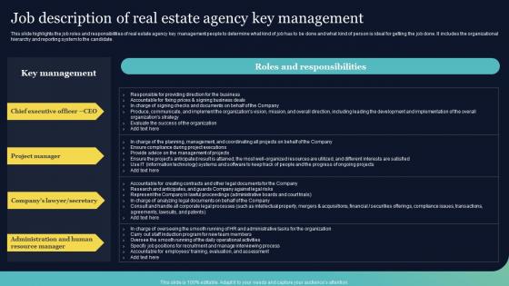 Job Description Of Real Estate Agency Key Management Real Estate Brokerage BP SS