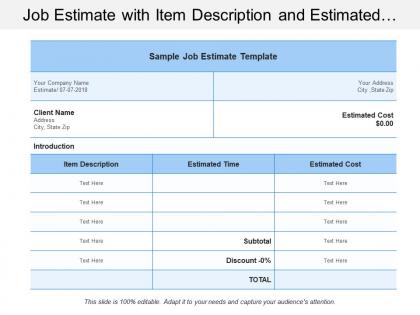 Job estimate with item description and estimated cost
