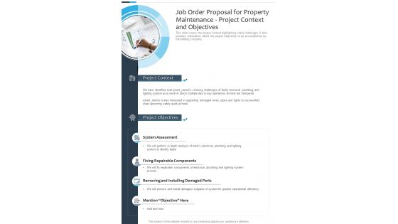 Job Order For Property Maintenance Project Context And Objectives One Pager Sample Example Document