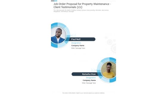 Job Order Proposal For Property Maintenance Client Testimonials One Pager Sample Example Document