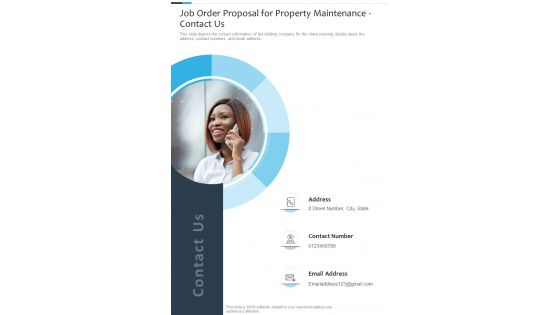 Job Order Proposal For Property Maintenance Contact Us One Pager Sample Example Document
