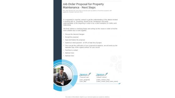 Job Order Proposal For Property Maintenance Next Steps One Pager Sample Example Document