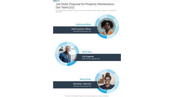 Job Order Proposal For Property Maintenance Our Team One Pager Sample Example Document