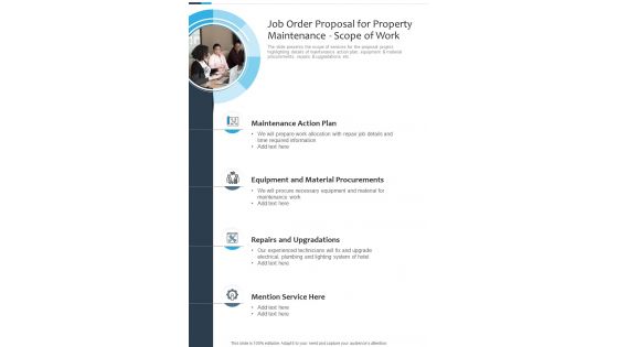 Job Order Proposal For Property Maintenance Scope Of Work One Pager Sample Example Document