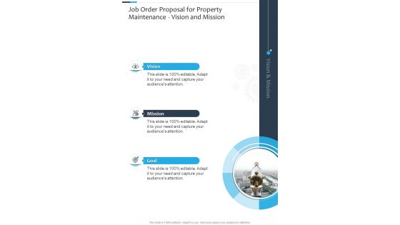 Job Order Proposal For Property Maintenance Vision And Mission One Pager Sample Example Document