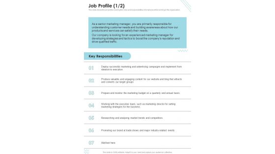 Job Profile Proposal For Marketing Job One Pager Sample Example Document