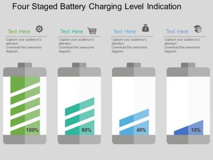 Jt four staged battery charging level indication flat powerpoint design