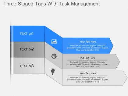 Ju three staged tags with task management powerpoint template