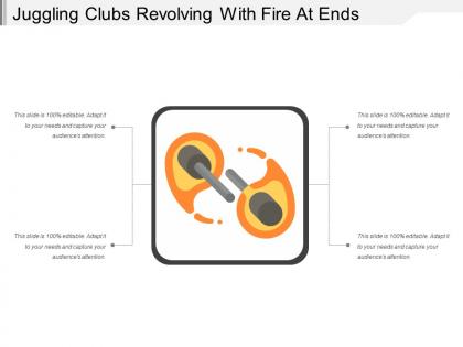Juggling clubs revolving with fire at ends