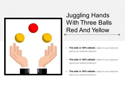 Juggling hands with three balls red and yellow