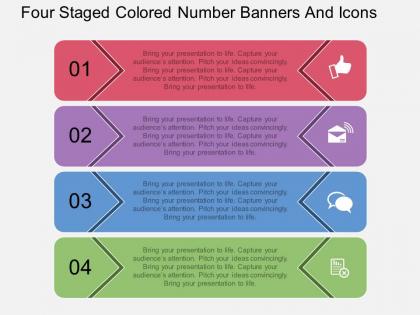 Jy four staged colored number banners and icons flat powerpoint design