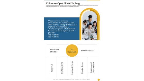 Kaizen As Operational Strategy One Pager Sample Example Document