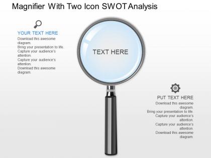 Kb magnifier with two icons swot analysis powerpoint template