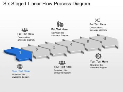 Kc six staged linear flow process diagram powerpoint template