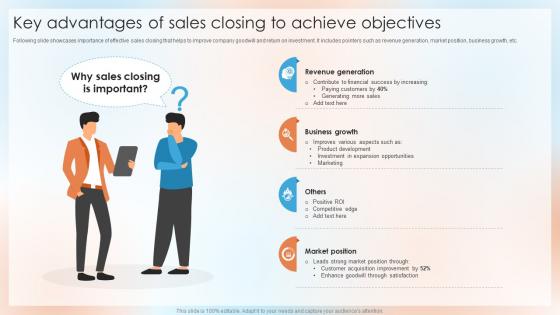 Key Advantages Of Sales Closing To Achieve Objectives Top Sales Closing Techniques SA SS