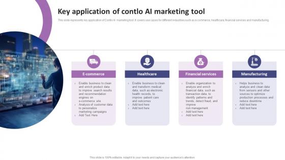 Key Application Of Contlo AI Marketing Tool List Of AI Tools To Accelerate Business AI SS V