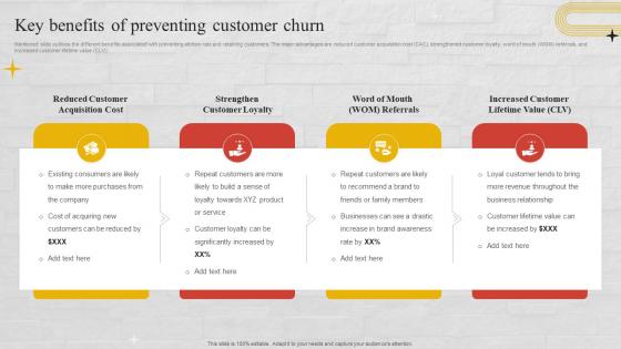 Key Benefits Of Preventing Customer Churn Churn Management Techniques Ppt Icon Information