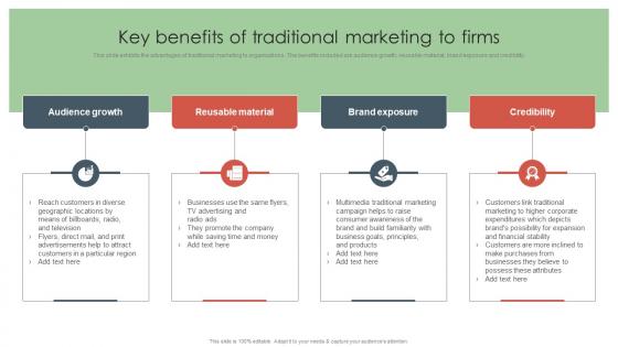Key Benefits Of Traditional Marketing To Firms Offline Media To Reach Target Audience