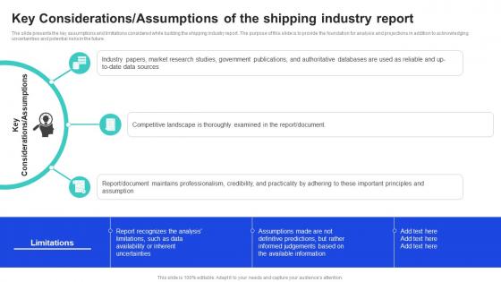 Key Considerations Assumptions Of The Shipping Industry Report Shipping Industry Report Market Size IR SS