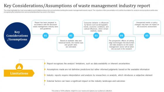 Key Considerations Assumptions Of Waste Management Industry Report IR SS