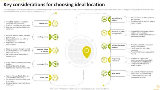 Key Considerations For Choosing Ideal Location Food Startup Business Go To Market Strategy