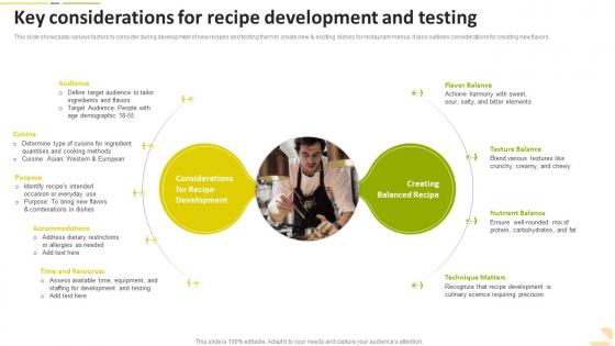 Key Considerations For Recipe Development And Testing Food Startup Business Go To Market Strategy