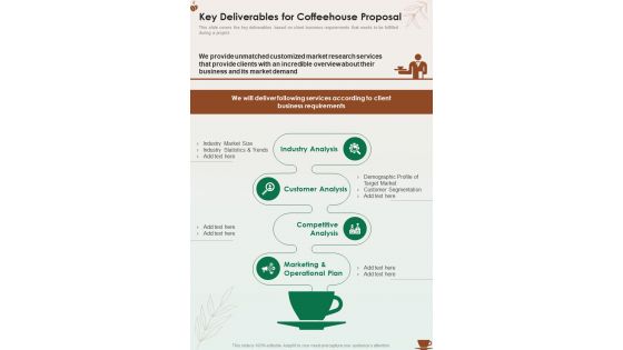 Key Deliverables For Coffeehouse Proposal One Pager Sample Example Document