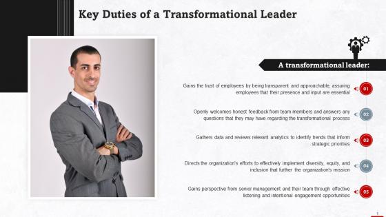 Key Duties Of Transformational Leader Training Ppt
