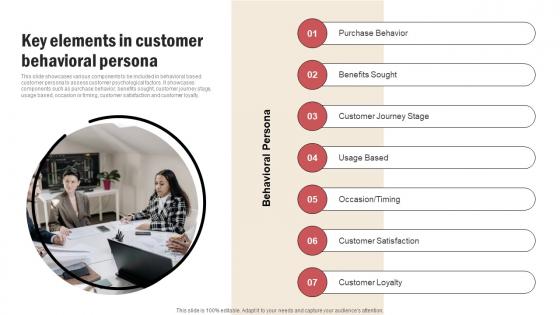Key Elements In Customer Behavioral Persona Customer Persona Creation Plan